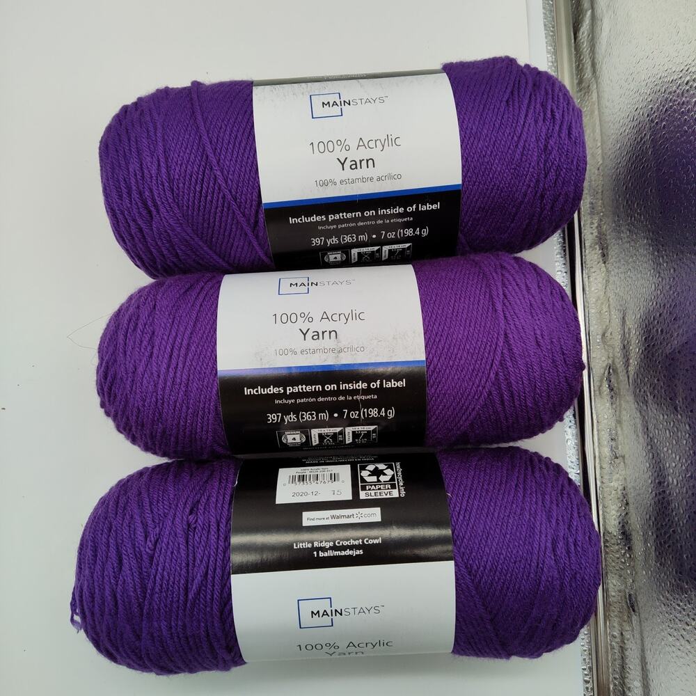 Lot of 3 Mainstays Acrylic Yarn, 7 oz Purple 397 Yds New